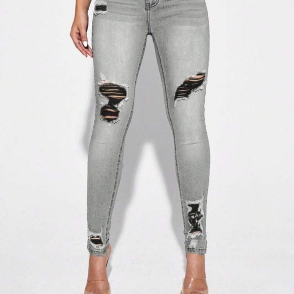 SHEIN High Rise Gray Distressed Jeans - Picture 3 of 5